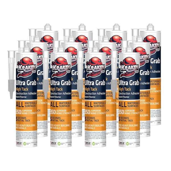 Krakenbond Krakenbond High Tack Construction Adhesive, Waterproof, Hybrid Sealant, 9.8 oz, White, 12PK KR501APA-12 - main